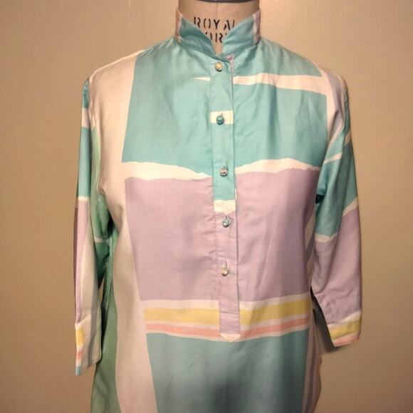 Catherine Ogust Penthouse Gallery Pastel Print Dress Caftan Vintage 80s S - Picture 5 of 10